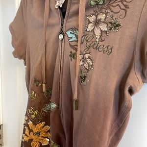 Guess embellished short sleeve hoodie. M.